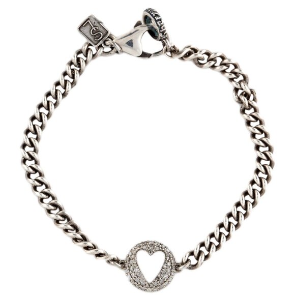 SHERYL LOWE DIAMOND 0.33 CTW STERLING SILVER OPEN HEART CHARM LINK BRACELET - Picture 5 of 9